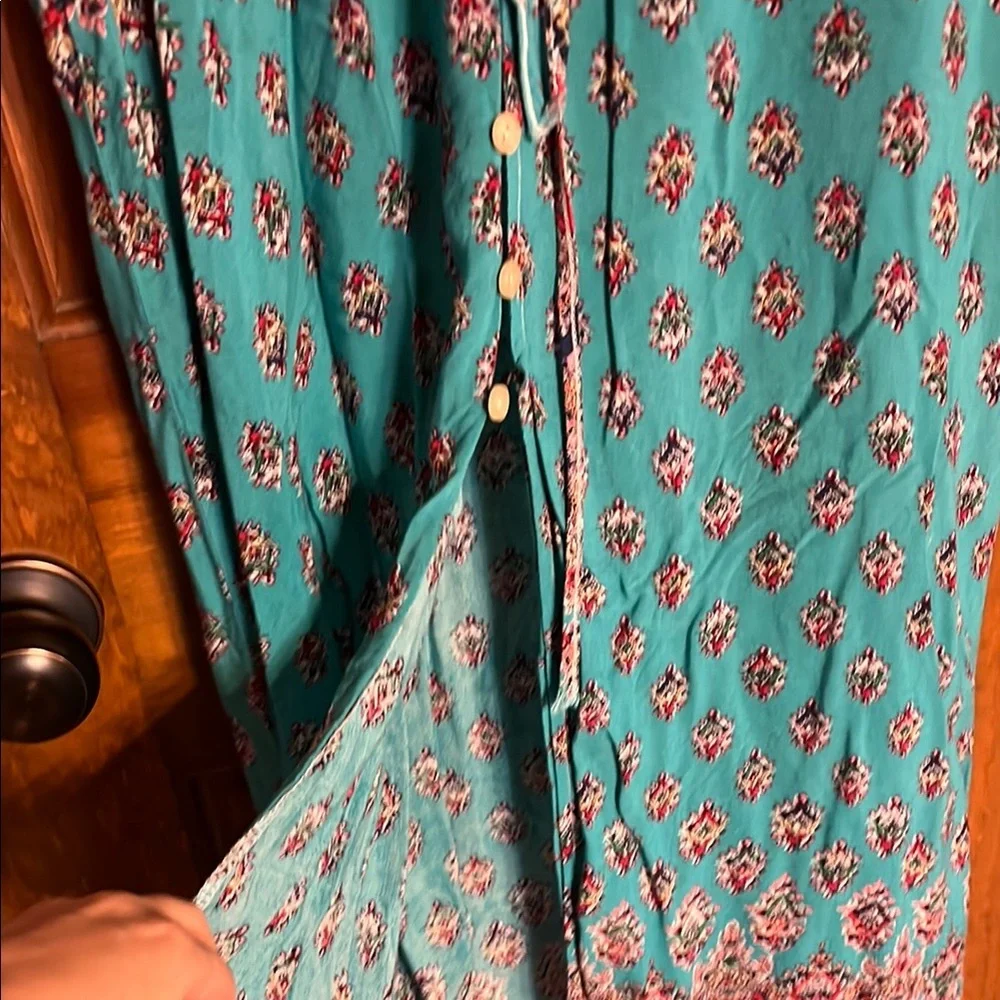 Blue Maxi Sundress with 3/4 Sleeves and Scoop Neck